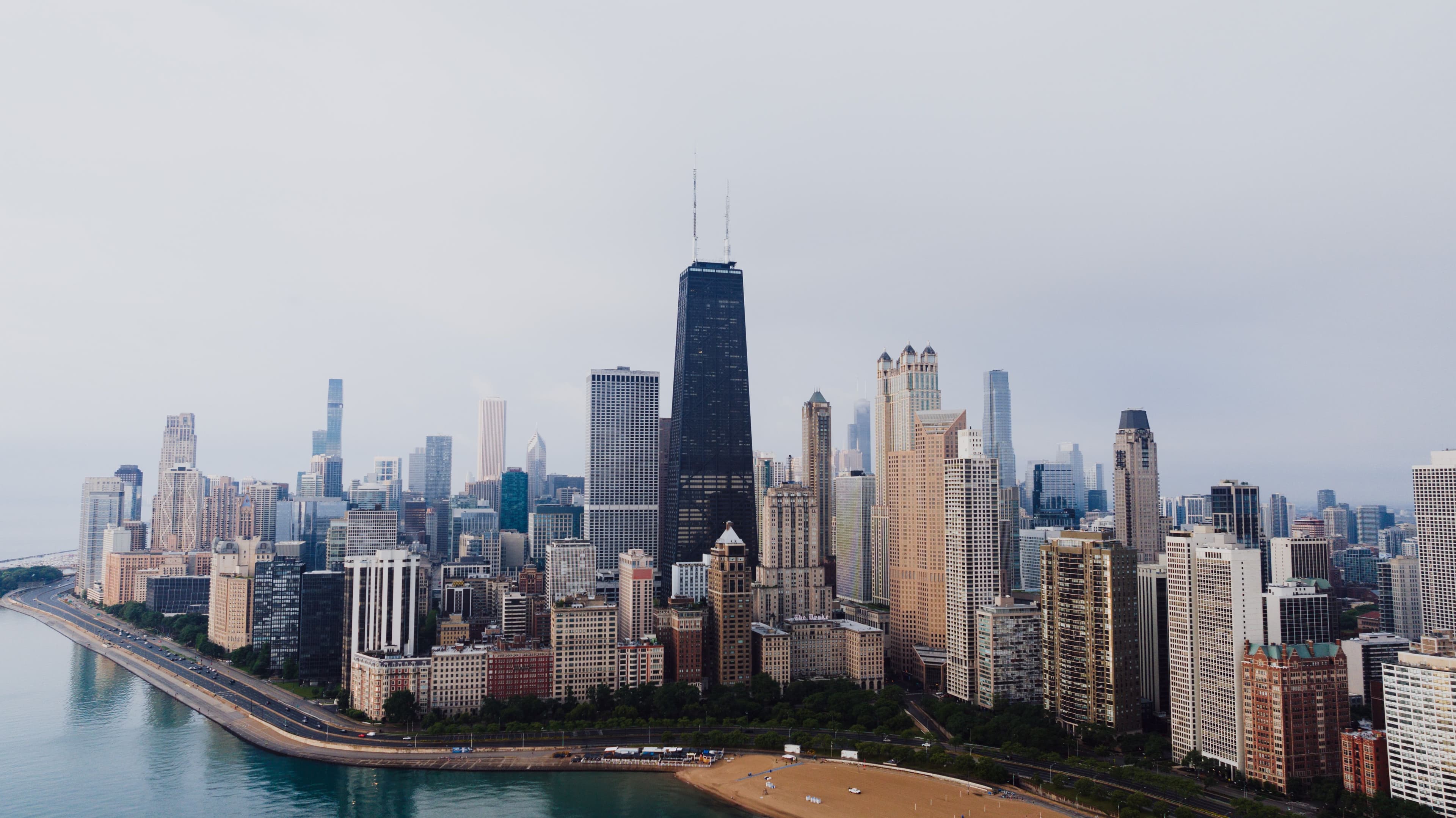 Aerial view of the Chicago skyline along the lakefront
